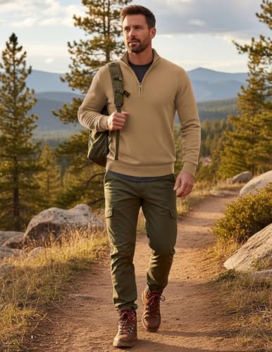 Image of COOFANDY Men's Quarter Zip Up Sweaters Slim Fit Lightweight Mock Pullover