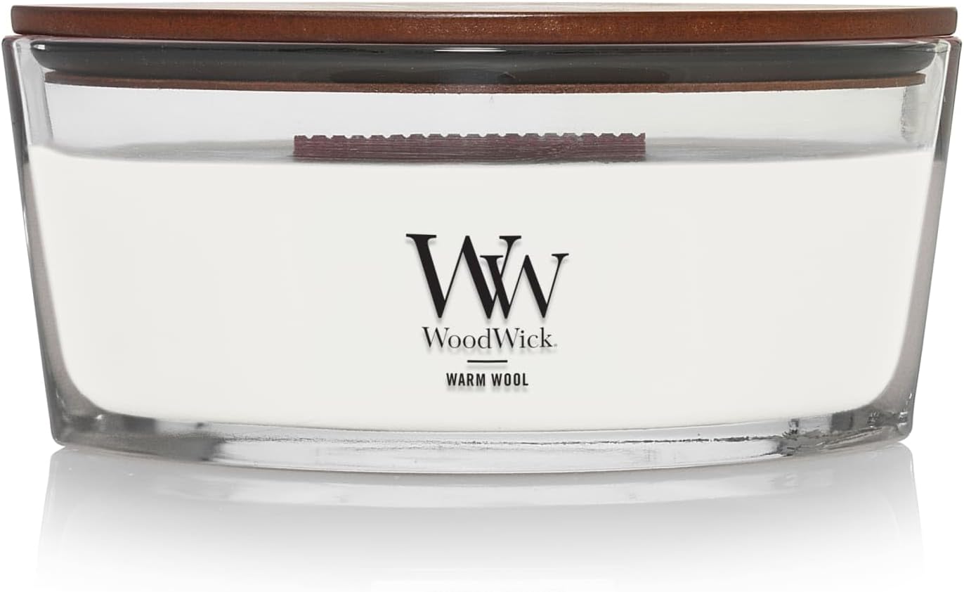 Warm Wool Holiday Candle Gifts for Women and Men, 16 oz Ellipse Candle with Crackling Wick
