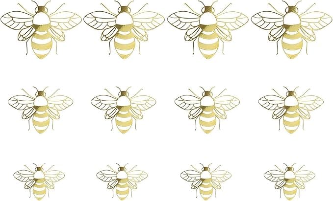 12Pcs Bee Wall Decals Honey Bee Wall Stickers Gold Honey Bee Decals,Removable DIY Bee Decoration Decals,Honeycomb Wall Decals for Bedroom Living Room Nursery Playroom Decorations,Wall Decorations
