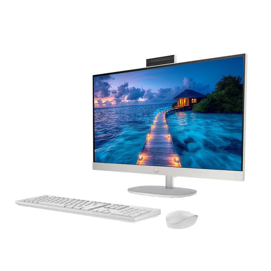 Image of HP 27 inch FHD All-in-One Business Desktop Computer, 12-core Intel Ultra 7 155U Processor, 32GB RAM 1.5TB Storage (1TB SSD+512GB Docking Set), Windows 11, Wireless Keyboard & Mouse, NLY Earphones, White