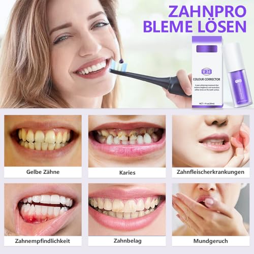 Zahnpasta Weisse Zähne,Purple Teeth Whitening Toothpaste,Zahnfleckenentfernung,Zahnfleisch Reparatur,Frischer Atem