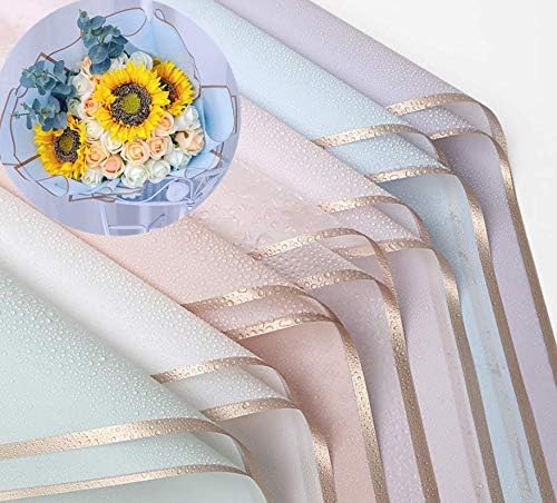 Leoyoubei 21 Sheets 7 Colors Flower Wrapping Paper,Florist Bouquet Supplies,DIY Crafts,Gift Packaging or Gift Box Packaging, Wraps Waterproof Floral Wrapping Paper 23 x 23 Inch (Gold Edge-Multicolor)