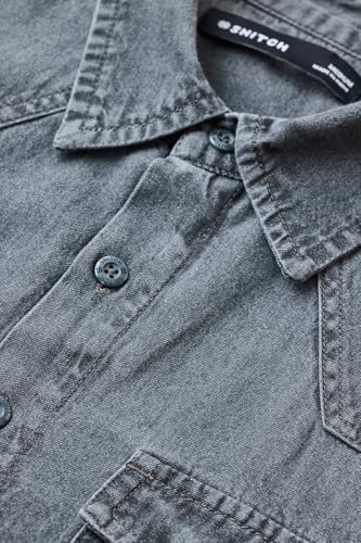 Image of SNITCH Men Casual Shirt | Regular Fit Long Sleeve Spread Collar Solid Pattern | 100 Percent Cotton Fabric & Durable Denim Shirt for Men & Rugged Men's Fashion Top