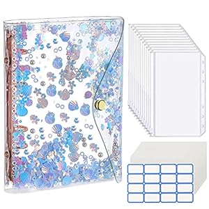 MoKo A6 Budget Binder Notebook, Glittering Quicksand Shell Brief Case Binder Cover, Clear PVC Looseleaf Folder with 12…