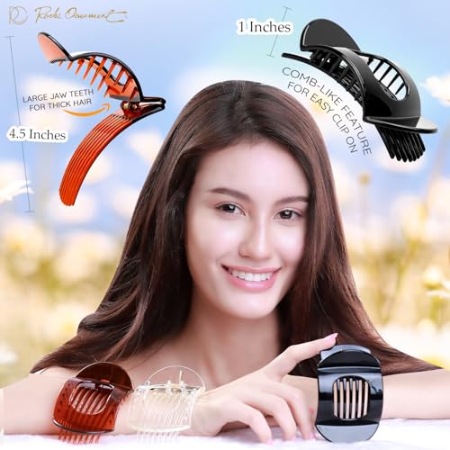 RC ROCHE 6 Pcs Flat Claw Hair Clips for Women Thick Hair French Round Duckbill Square Secure Strong Hold Grip Clamps Barrettes Curved No Slip No Crease Styling Cute Jumbo XL - Image 3