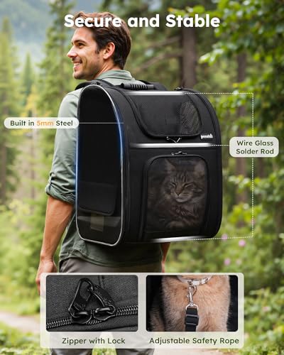 Image of Pecute Pet Carrier Backpack, Large Cat Carrier Backpacks, Dog Backpack Carrier for Small Dogs, Medium to Large Cats, Pet Backpack with Breathable Mesh, Great for Travel Hiking, Black