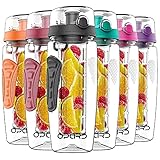 Opard Trinkflasche mit Früchtebehälter 946ml Wasserflasche mit fruchteinsatz Infuser Sports Water Bottle Tritan BPA-frei Flasche mit Rezept und Pinsel (Schwarz, 946ml)