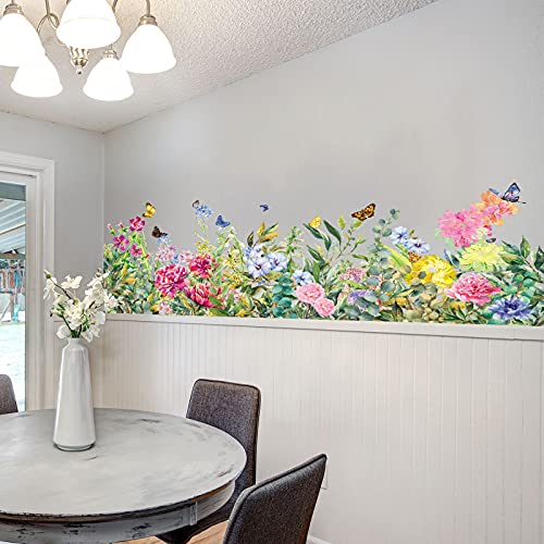 Large Flowers Vines Wall Decals Colorful Butterfly Floral Garden Wall Stickers Narcissus Iris Wall Art Stickers For Kids Room Kindergarten Nursery Classroom Bedroom Bathroom Decor #TOP1