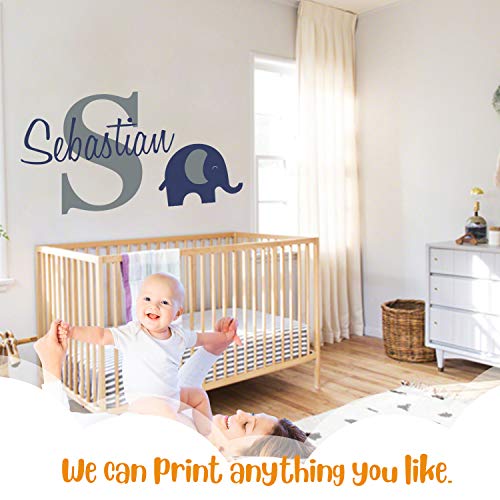 Personalized Name Elephant Animal Series - Baby Boy - Wall Decal Nursery For Home Bedroom Children (Wide 26"X15" Height) #TOP2