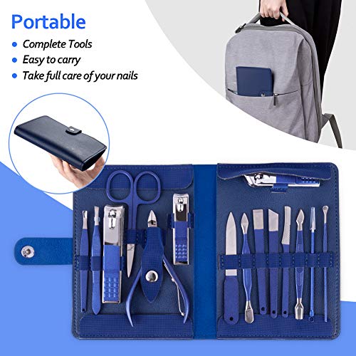Manicure Set, Pedicure Kit, Nail Clippers, Professional Grooming Kit, Nail Tools 18 in 1 with Luxurious Travel Case for Men and Women 2020 Upgraded Version Blue (18 in 1) (Blue 18 in 1) (Blue 15 in 1) - Thumbnail 6
