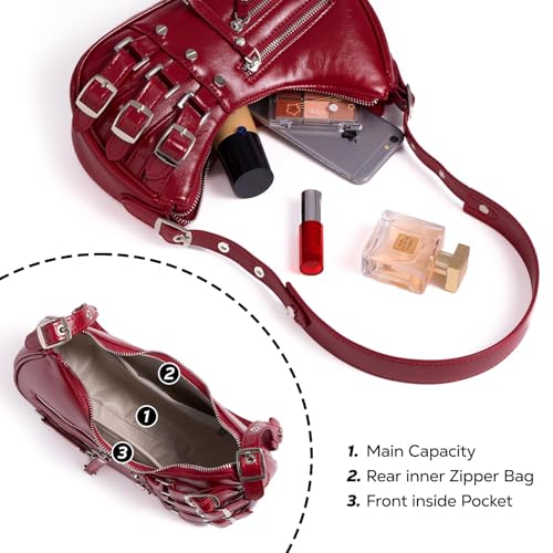 Image of Shoulder Purse for Women, Leather Women's Handbag Y2k Aesthetic Coquette Shoulder Bag Hobo Punk Trendy Ladies Purse