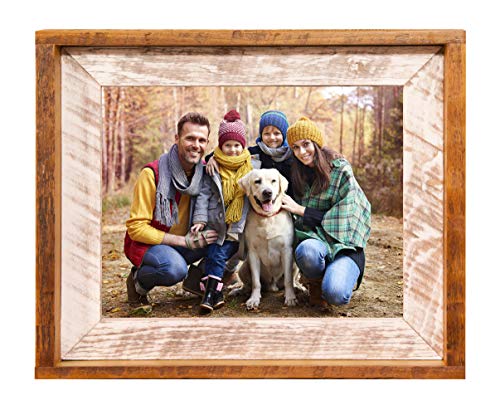 Image of Reclaimed Barnwood Picture Frame with Wood Mat - Family Photo Frame with Wooden Matting - Wall Mounted Natural Wood Frame - Rustic Home Decor - Repurposed Wood Frame (White Mat)