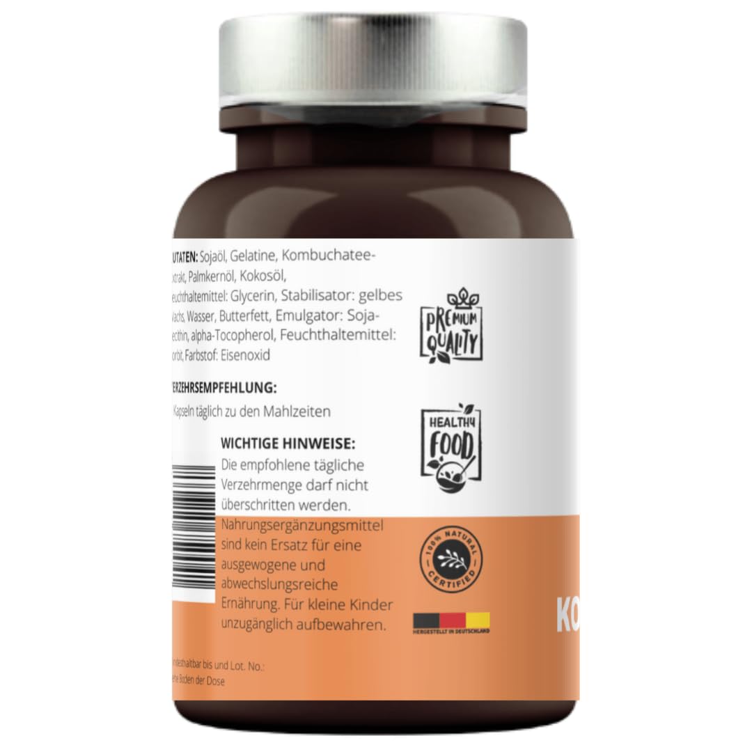 Kombucha Kapseln mit Vitamin E - 3 Monatsversorung mit 180 Kapseln - Kombucha Pilz - Premium Vitamin E Kapseln mit Kombucha-Extrakt von VitaminFuchs