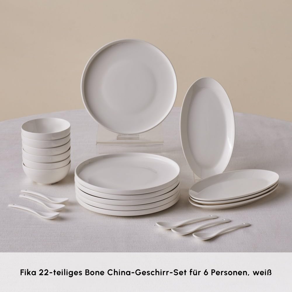 Karaca Forever Bone Fika - Set Colazione 22 Pezzi, Set Piatti Moderni per 6 Persone, Servizio Piatti in Porcellana per Brunch, Formaggi e Marmellate - Bianco