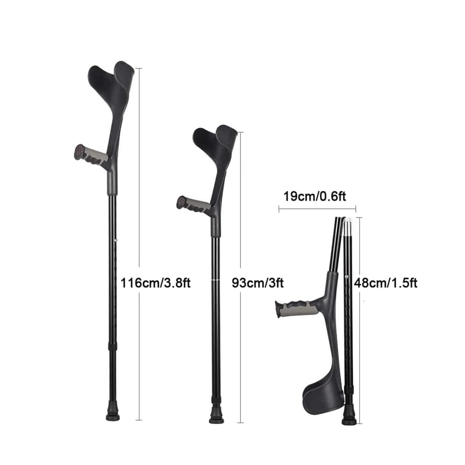 Seguridad Muletas Bastones plegables de aluminio para caminar, muletas ajustables ligeras, bastón para caminar en el antebrazo para adultos, bastones con diseño de reposabrazos en forma de U Cómodo