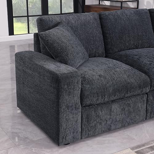 Image of Ball & Cast 146 inch Oversized Modular L-Shaped Sectional Sofa,Large Chenille Upholstered Couch 8 Seat with Movable Ottoman&2 Pillows,Comfty Sectionals W /Wide Armrest&Deep Seat,for Living Room,Dark Gray