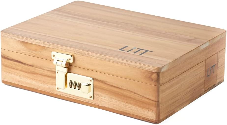 Litt Portable Teak Wooden Stash Box, Rolling Storage Set including Tray, Rolling Accessory with Lid