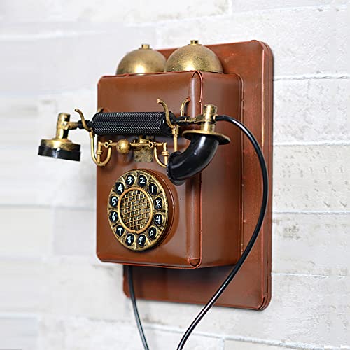 WUDAXIAN Décor de téléphone Vintage Mural Téléphone rétro avec Cadran Rotatif en métal, Téléphone Filaire Accessoires de Photographie, Orange