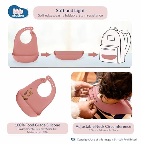 Image of Kids Station Koala Design 5-Piece Silicone Feeding Set for Babies | BPA-Free, Includes Suction Plate, Bowl, Spoon, Fork & Bib | Ideal for Infants & Toddlers (Set of 5 Koala Feeding Set, Pink)