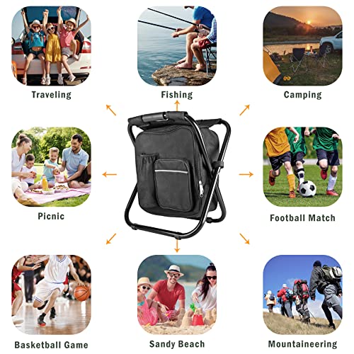 Kikerike Backpack Stool Cooler Chair Heavy Duty 400 Lbs Max Load Portable Lightweight Stool Backpack Folding Fishing Cooler Stool For Camping Hunting Fishing - Black #TOP2