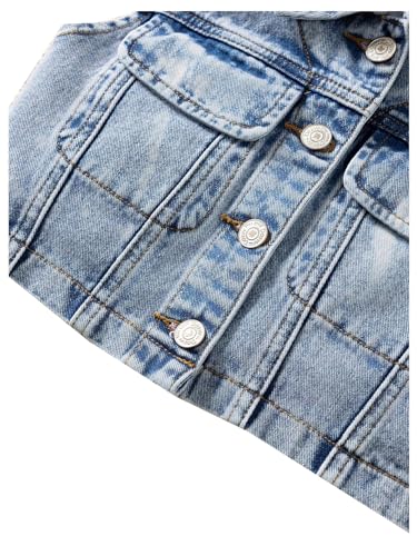 Girl's Denim Jacket Vest Collar Neck Button Front Sleeveless Jean Jacket Outerwear with Pockets Summer Jacket4
