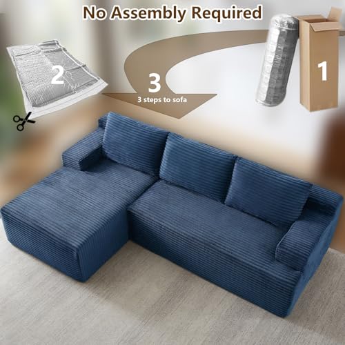 Image of 96.1 inch Modular Sectional Sofa Couches L-Shape Couch 3 Seat Modular Sofa Corduroy Memory Foam Sectional Boneless Couches for Living Room, Cloud Couch with Oversized Chaise(Blue, Left Facing)