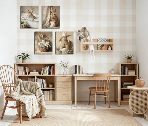 Image of Frimeeme Framed Cute Bunny Bathroom Canvas Wall Art