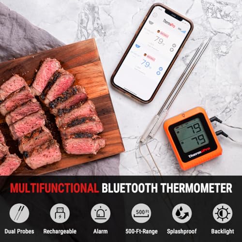 Image of LABART ThermoPro 650 ft Wireless Meat Thermometer for Smoker Grill, Meat Thermometer Digital Wireless with 2 Probes, Bluetooth Rechargeable, Smoker thermometer for Cooking Turkey Fish Beef