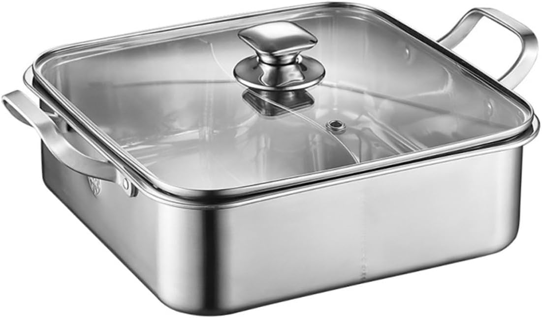 304 Stainless Steel Double Flavor Hot Pot with Lid Divided Hot Pot for Induction Cooking Multi-Purpose for Family Gatherings