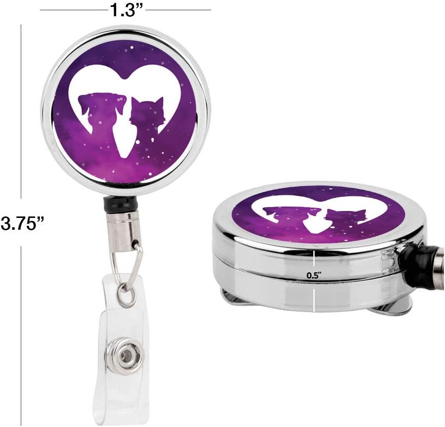 Andaz Press Retractable Badge Reel Holder with Clip, Heavy Duty Metal Name Tag Retractable ID Key Belt Clip Watercolor Heart Cat Dog Pet, Veterinarian, Technician, Conservation, Veterinary Surgeon