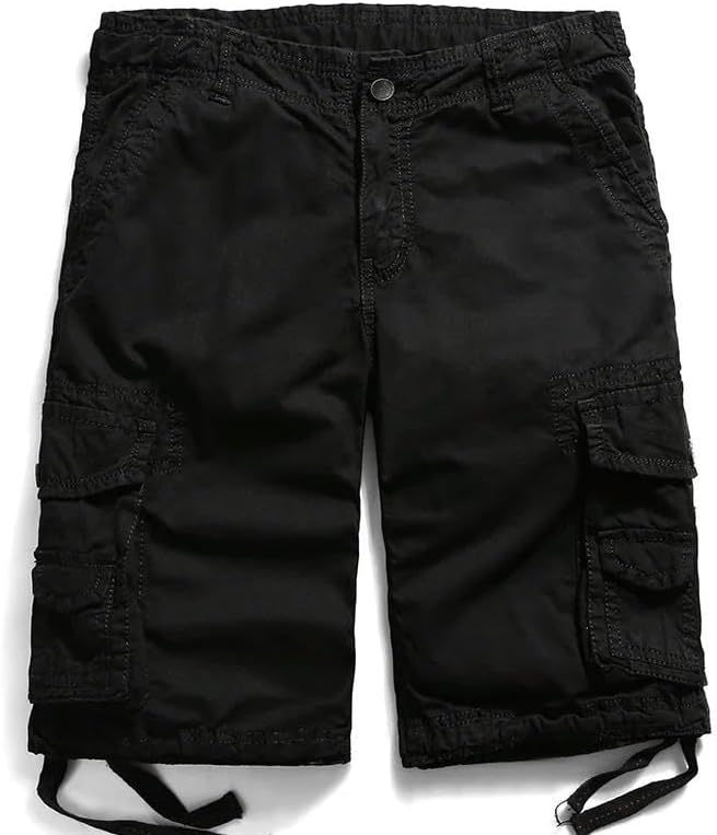 Men's Summer Solid Pure Cotton Army Tactical-Style Military Mid-Waist Casual Cargo Shorts