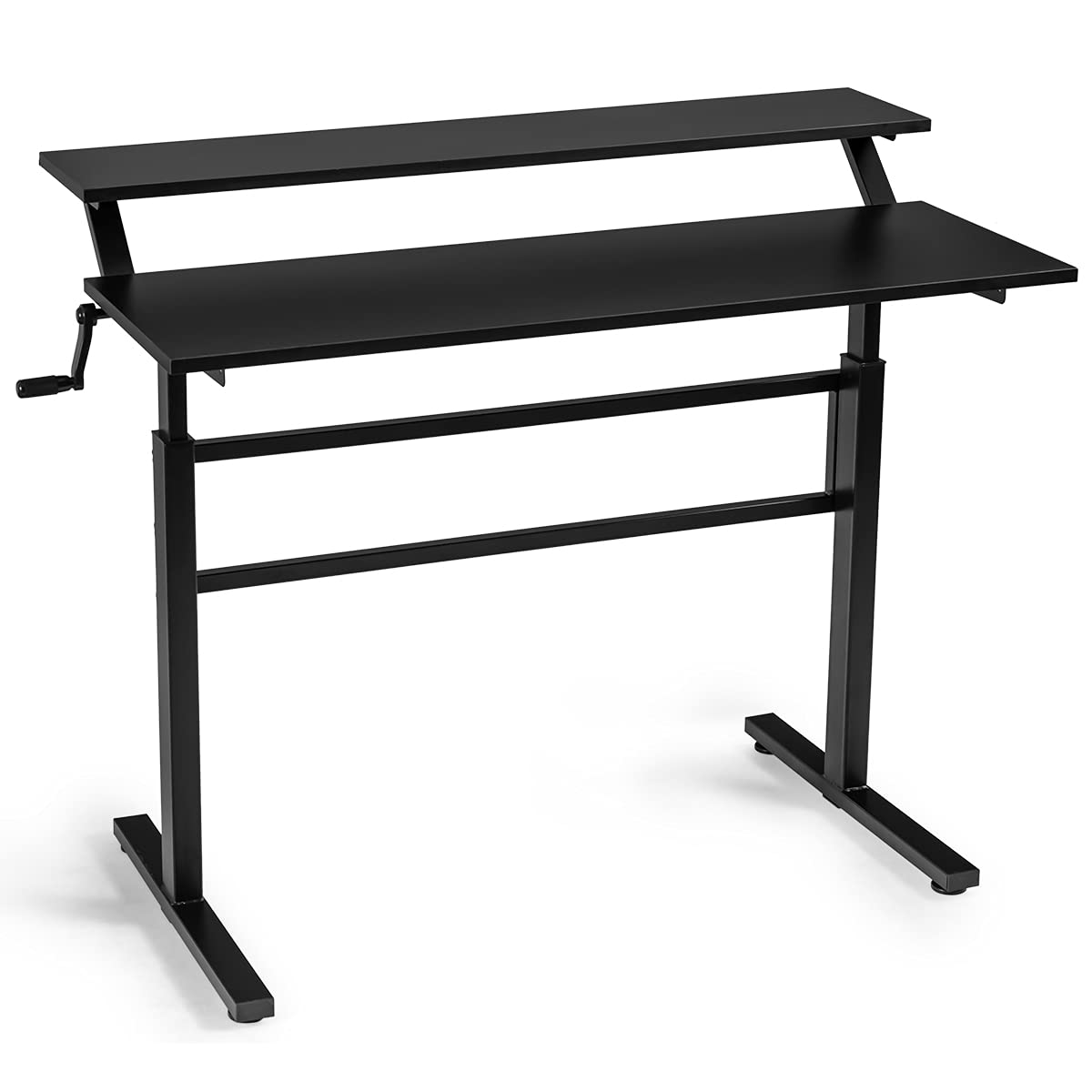 SFAREST Height Adjustable Standing Desk, Sit Stand Computer Table with Crank Handle, Study Writing PC Workstation for Home Office (Black)
