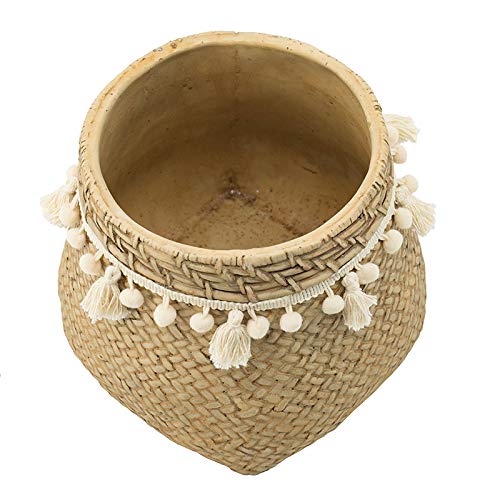 A&B Home Small Woven Wicker Basket Planter Bamboo Rattan Rigid Cement Construction Indoor Outdoor Bohemian Farmhouse Style 7" x 7" x 6.5" by A & B Home - Used condition - Image 2