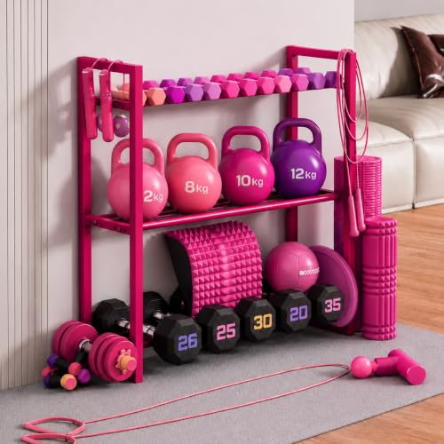 Image of WINSTAR 3-Tier Adjustable Dumbbell Rack | Heavy-Duty Home Gym Weight Storage Stand for Dumbbells & Kettlebells | Space-Saving Home Gym Organizer (Rack Only, Fuchsia Pink, 31x31 in)