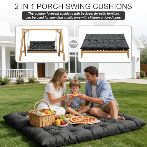 LCYY.TG Porch Swing Cushions, Outdoor Swing Replacement Cushions 3 Seater with Backrest, Waterproof Bench Cushion with Ties,for Patio,Porch, Garden,Backyard — view 6