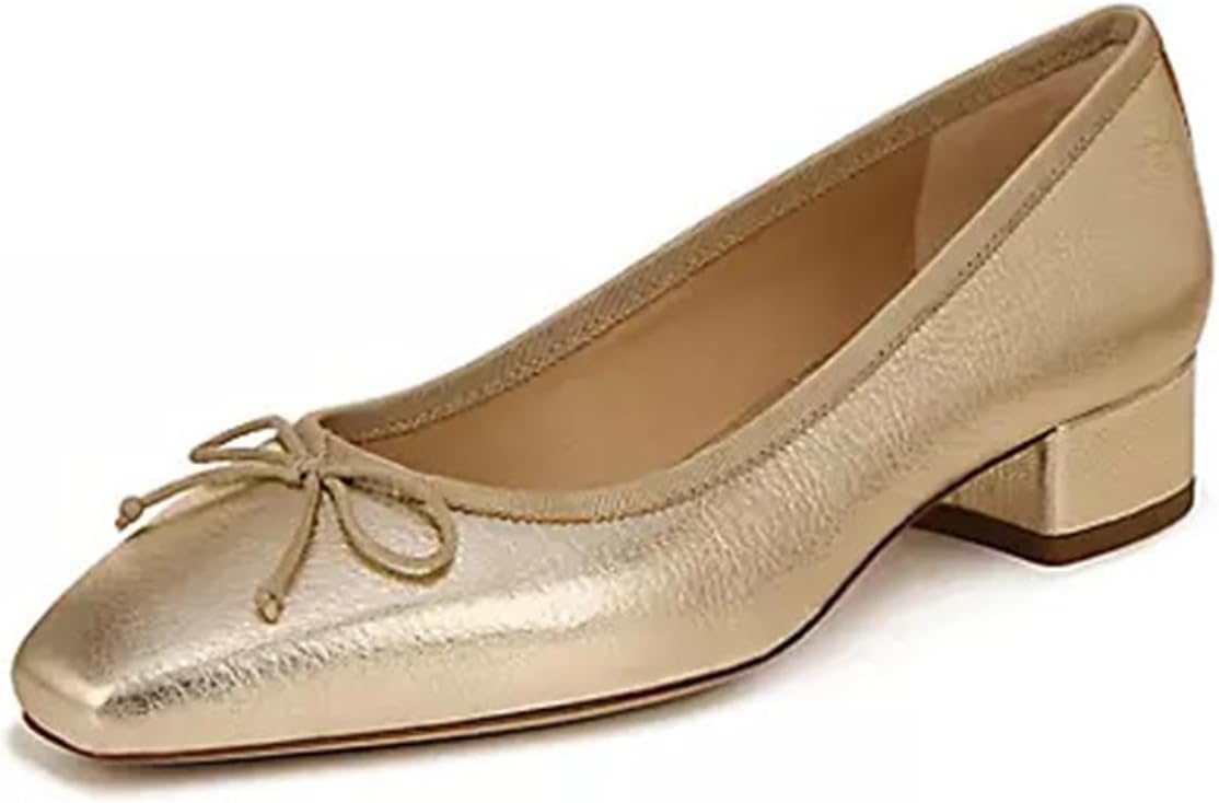 FOWT Women Square Toe Slip On Bowknot Pumps Retro Block Low Heel Moccasins Comfy Daily Casual Shopping Outdoor Street Dress Shoes Size 4-16 US