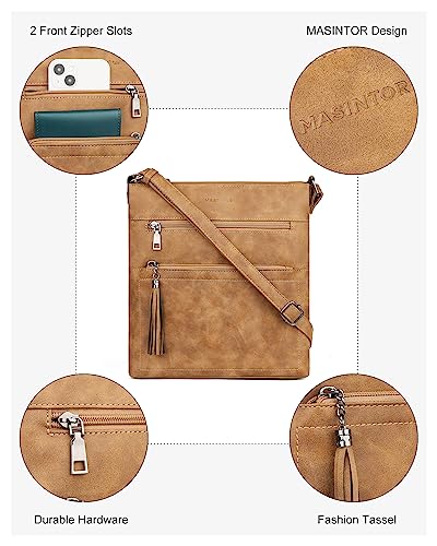 Image of MASINTOR Crossbody Purses for Women, Multi Pocket Casual Crossbody Bag, Adjustable Strap Shoulder Bag with Tassel