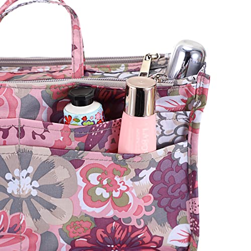 Btsky Printing Handbag Organizers Inside Purse Insert - High Capacity 13 Pockets Bag Tote Organizer With Handle (Peony) #TOP6