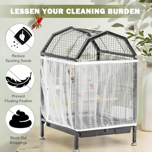 Image of XL Adjustable Bird Cage Seed Catcher, Birdcage Cover Skirt Nylon Mesh Netting Parrot Parakeet Macaw African Round Square Cages Cover (White)