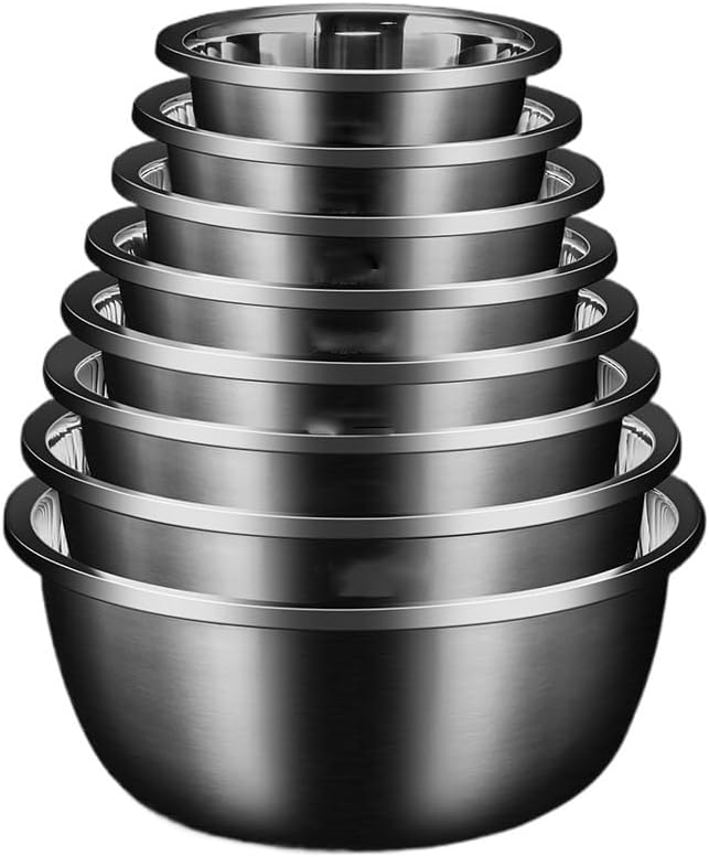 Premium Stainless Steel Mixing Bowls (Set of 8) Nesting for Space Saving Storage, Easy Grip Baking Food