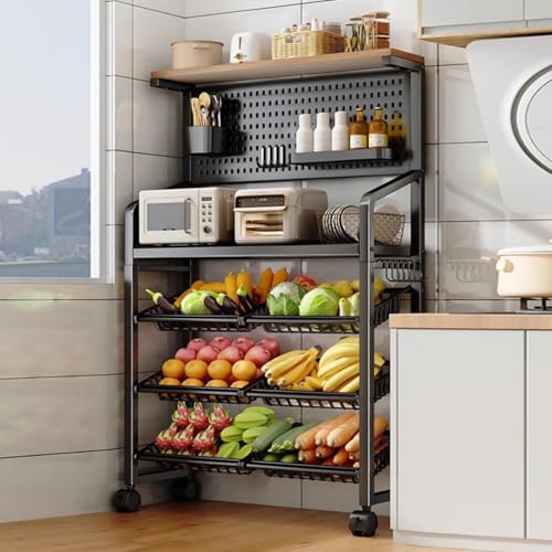 Présentoir grillagé à 4 niveaux : étagère de cuisine mobile en métal pour rangement épuré