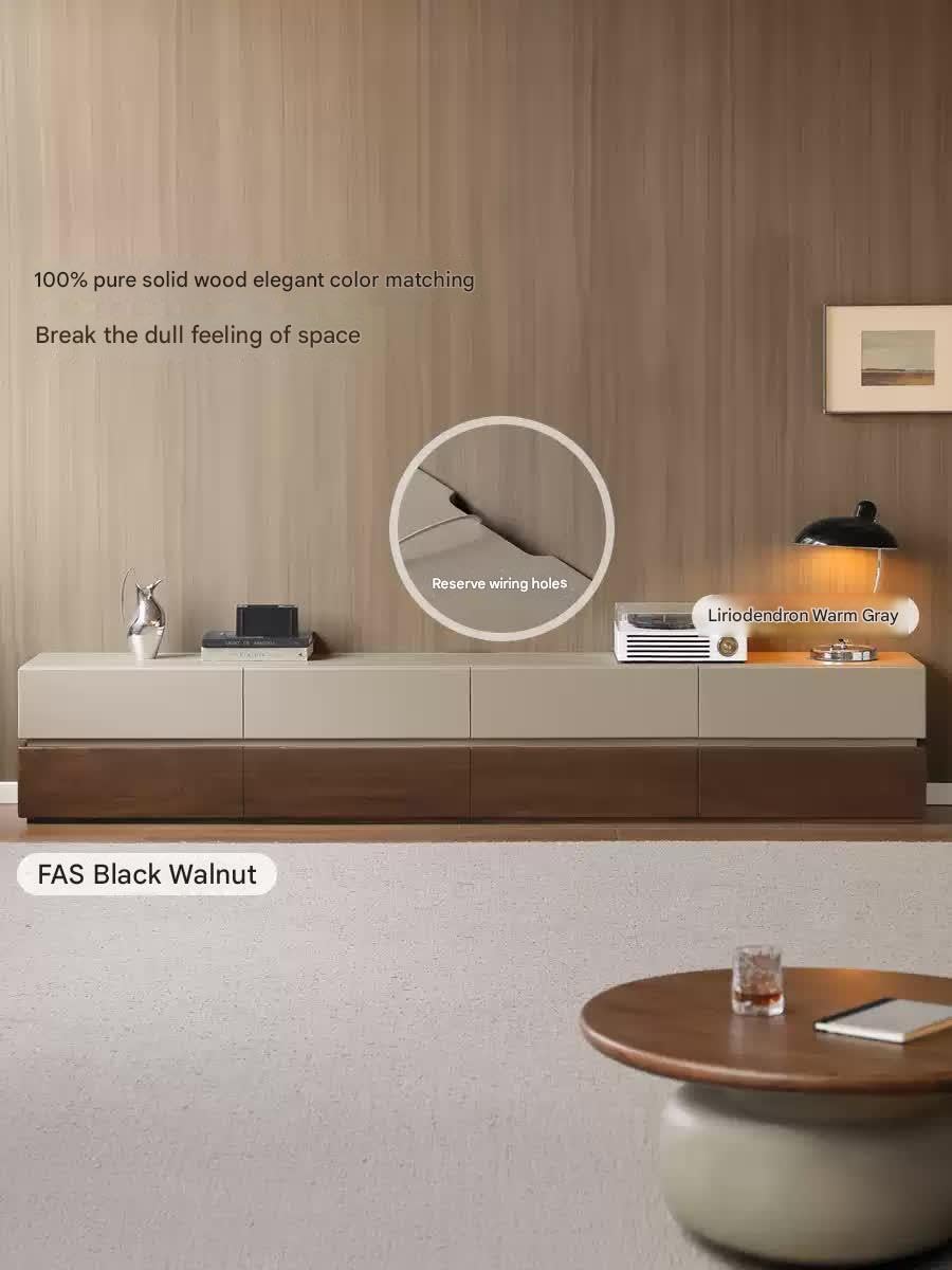 GVAwood Black Walnut Solid Wood Italian Light Luxury Floor TV Cabinet. 78.7x13.8x16.5 inch / 200x35x42 cm/Rich Dark Walnut Color / 2.0m TV Cabinet + 0.6m Side cabinets