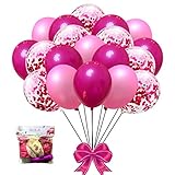 AULE Hot Pink and Baby Pink Balloons 12 inch Premium Latex Confetti Balloons & 64 ft Ribbon - Pink...