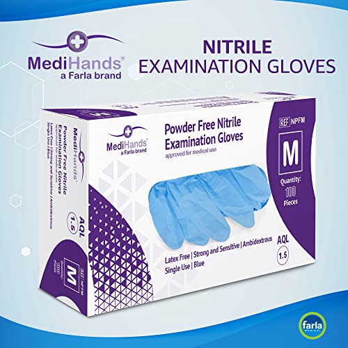 Medihands Nitrile Blue Disposable Gloves, 3.5 To 4 Mil Thick, Powder Free, Latex & Protein Free, Medical, Food, Multi Use (1 Count (Pack Of 100), Large) #TOP1