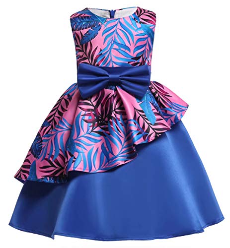 AYOMIS Litter Big Girl Dress Princess Gowns Bow Party Wedding Dresses(Flower-Blue 2-3Y)