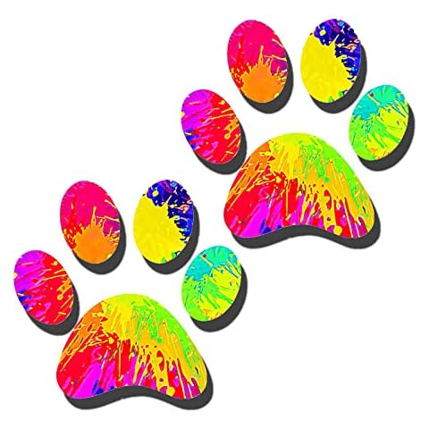 2 Pack 5.1" Rainbow Tie Dye Cat Dog Pawprint Reflective Vinyl Car Decals Stickers Van Trucks Women Men Motorcycle Laptop Decals Skateboard Bike Bumper Window Cover
