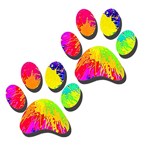 Image of 2 Pack 5.1 inch Rainbow Tie Dye Cat Dog Pawprint Reflective Vinyl Car Decals Stickers Van Trucks Women Men Motorcycle Laptop Decals Skateboard Bike Bumper Window