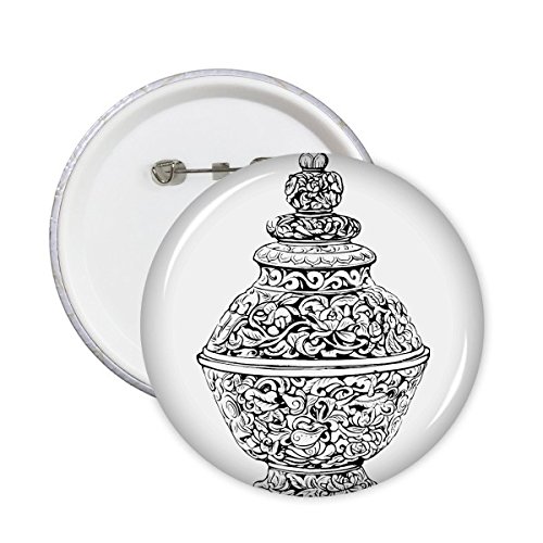 Badge bouton dessin vase Qing lot de 5 broches XL au tracé linéaire pour customisation