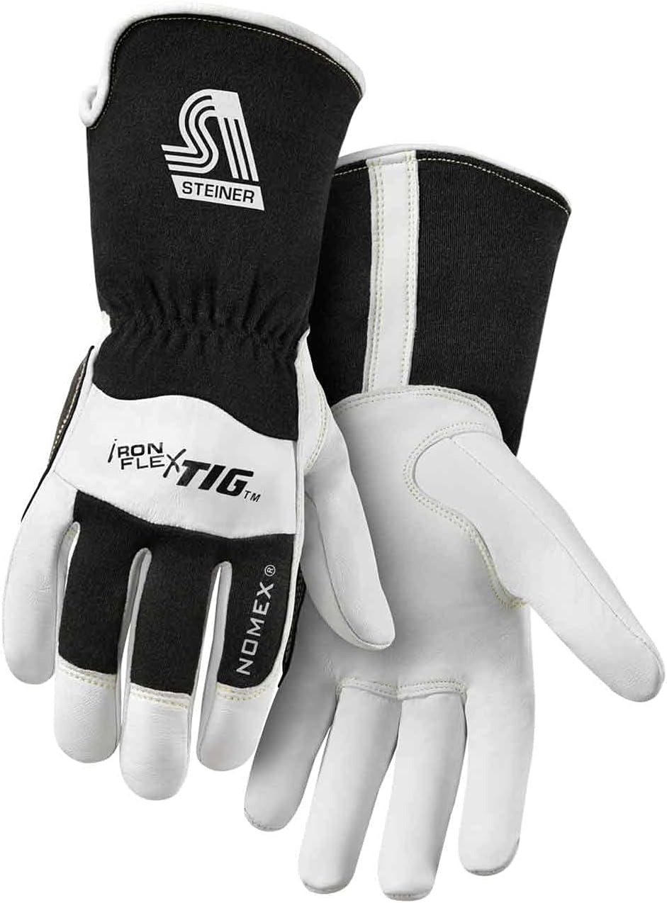 Steiner 0264 Pro-Series IronFlex TIG Premium Kidskin TIG Welding Gloves, Nomex, Poly Lined Back, 4" Cuff, Medium