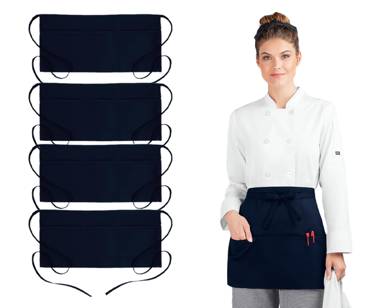Avalon Kitchen Server Aprons with 3 Pockets, 100% Polyester Waist Apron with Pockets, 24x12 Inche Waitress Apron with Pockets